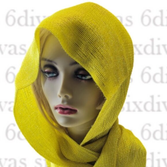 VIBRANT Yellow Sequin Long Rectangular Tassel Scarf Shawl - Picture 4 of 11